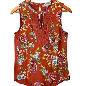 Daniel Rainn Quin Blouse Rust Floral Embroidered Lace Split Hem Size S NWT Boho